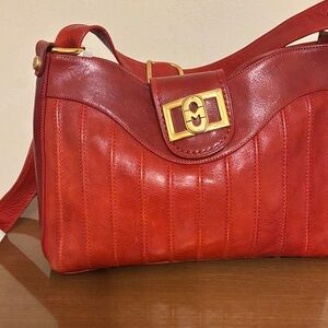 Marino Orlandi Vibrant Red Shoulder Bag with Gold Buckle.